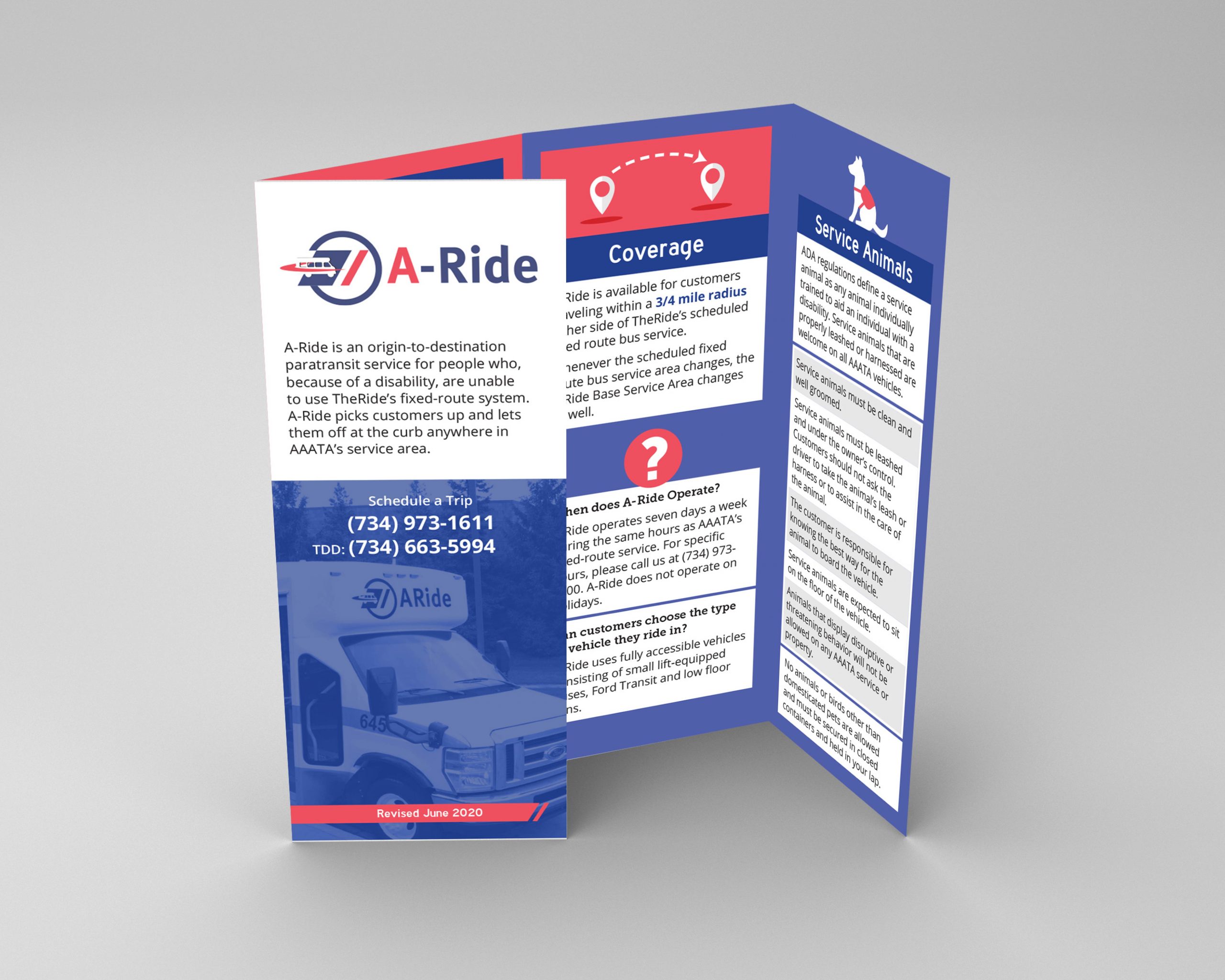 An A-Ride brochure mockup.