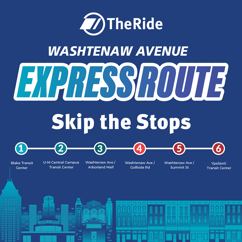 Washtenaw Avenue Express Route ad featuring labeled stops along the route.