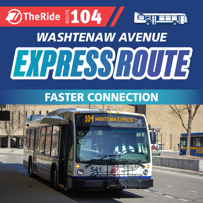 Washtenaw Avenue Express Route ad featuring the express route bus making a stop.